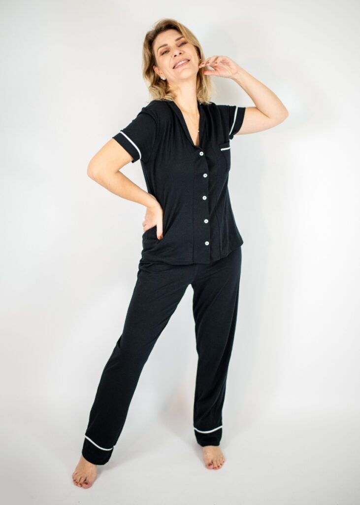 Pijama Americano Feminino Algodão Joana – Preto -FBL141