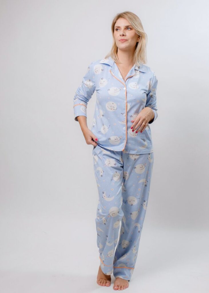 Pijama Americano Longo Algodão Fernanda-Lua Azul-FBL211