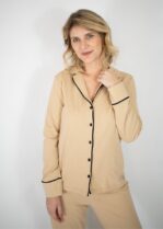 Pijama Americano Longo Algodão Fernanda-Areia-FBL272