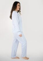 pijama americano manga longa em algodão com estampa de listras azul claro. Marca: Piante pijamas