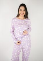 Pijama feminino manga longa com calça em algodão. Estampa de ovelhas. Marca: Piante