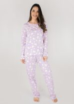 Pijama feminino manga longa com calça em algodão. Estampa de ovelhas. Marca: Piante