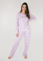 Pijama feminino manga longa com calça em algodão. Estampa de ovelhas. Marca: Piante