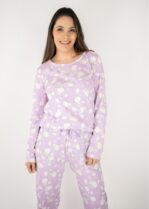 Pijama feminino manga longa com calça em algodão. Estampa de ovelhas. Marca: Piante