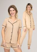 KIT de Pijamas: 1 Pijama Americano Curto +1 Pijama Longo (Areia)