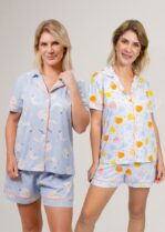 KIT de Pijamas: 2 Pijamas Americanos Curtos (Lua Azul+Corações Colorido)