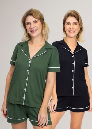 KIT de Pijamas: 2 Pijamas Americanos Curtos (Militar+Preto)