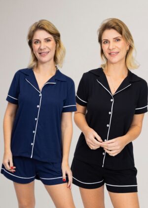 KIT de Pijamas: 2 Pijamas Americanos Curtos (Preto+Marinho)