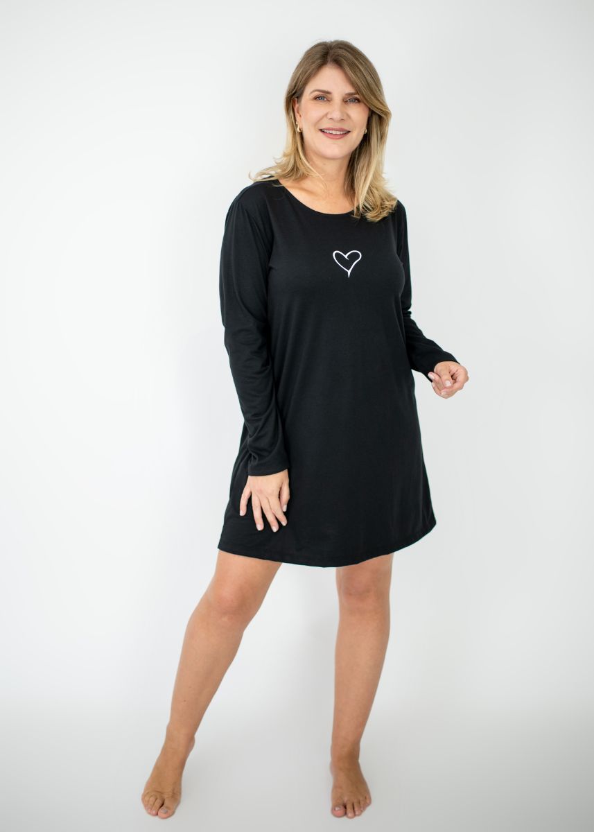 Camisola Feminina Algodão Manga Longa – Preto – FBL344