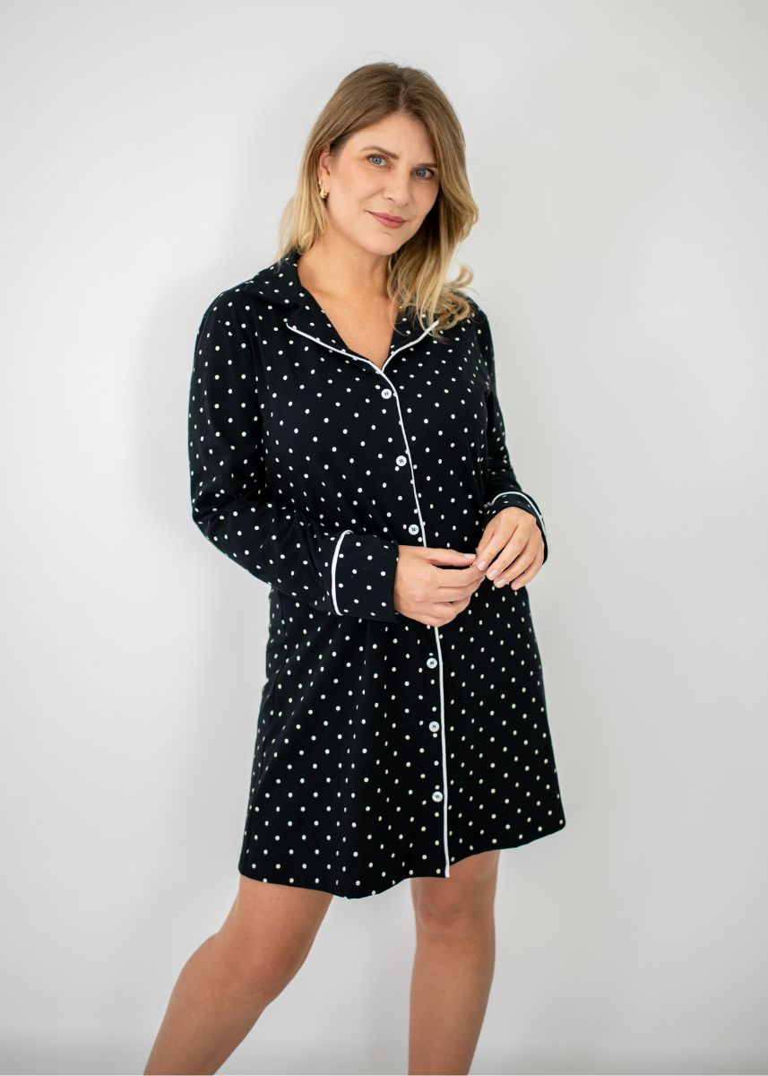 Camisola Americana Manga Longa Algodão Fabiola – Preto Poá-FBL343